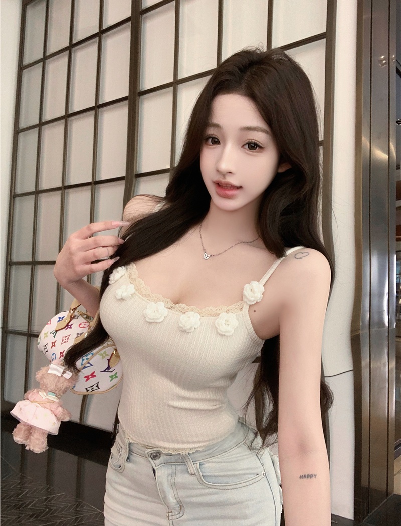 Sling white flowers lace maiden sweet tops
