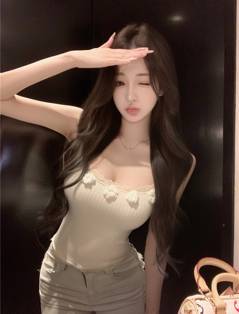 Sling white flowers lace maiden sweet tops