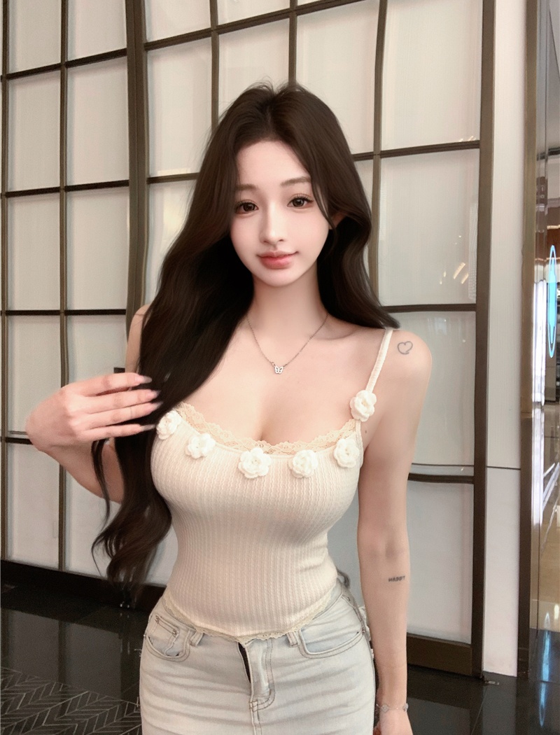 Sling white flowers lace maiden sweet tops
