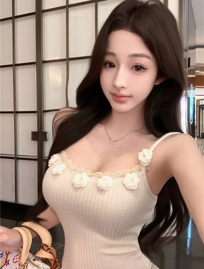 Sling white flowers lace maiden sweet tops