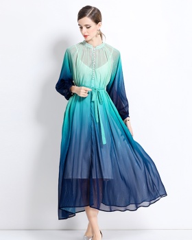 Loose vacation long dress gradient dress 2pcs set for women