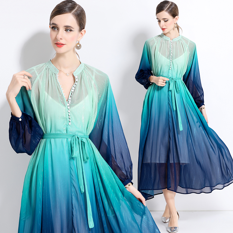 Loose vacation long dress gradient dress 2pcs set for women
