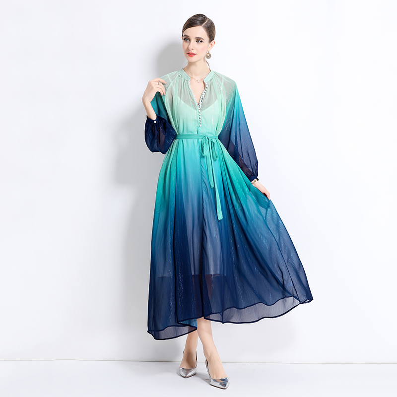 Loose vacation long dress gradient dress 2pcs set for women