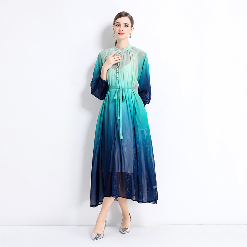 Loose vacation long dress gradient dress 2pcs set for women