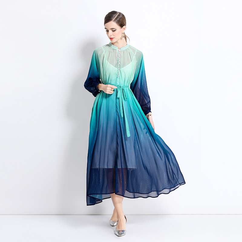 Loose vacation long dress gradient dress 2pcs set for women