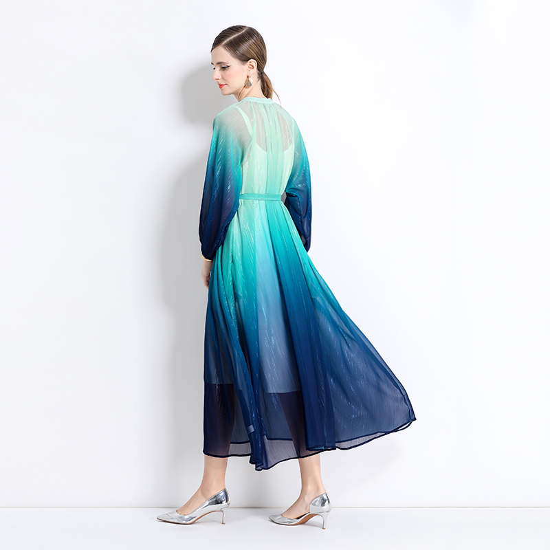 Loose vacation long dress gradient dress 2pcs set for women