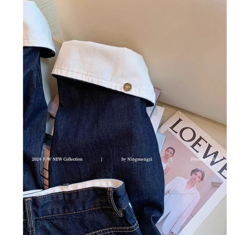 Navy blue retro slim summer straight pants jeans for women