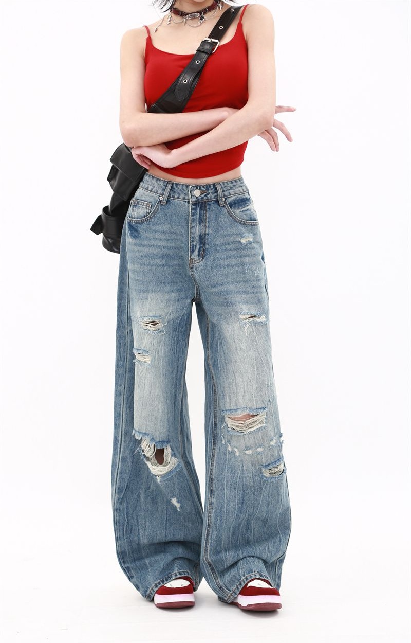 Wide leg summer Korean style pants slim mopping jeans