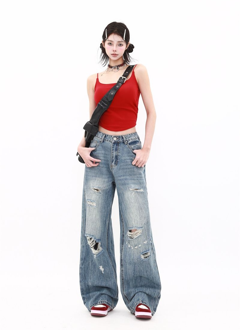 Wide leg summer Korean style pants slim mopping jeans