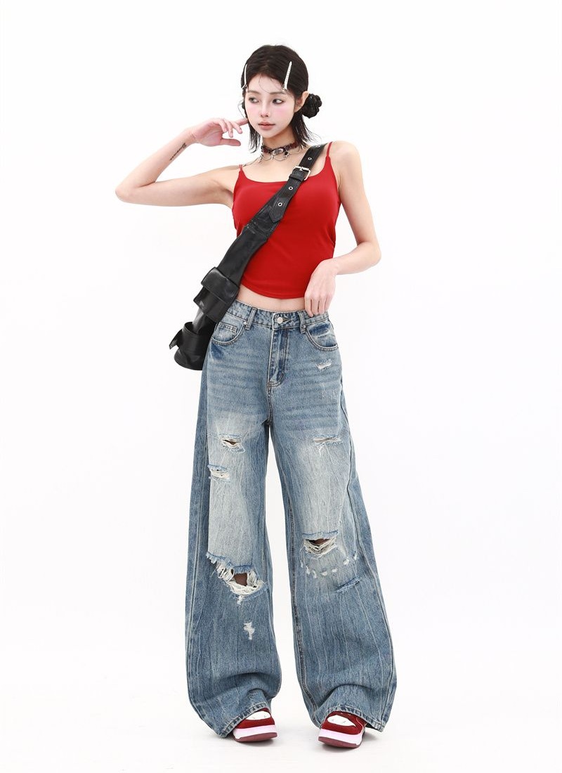 Wide leg summer Korean style pants slim mopping jeans