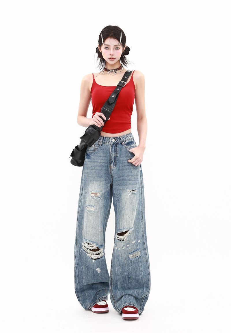 Wide leg summer Korean style pants slim mopping jeans