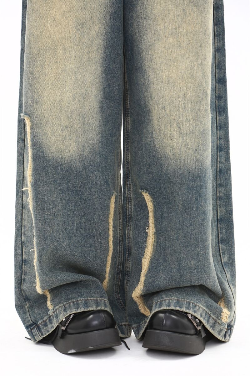 Washed slim wide leg pants retro jeans for women