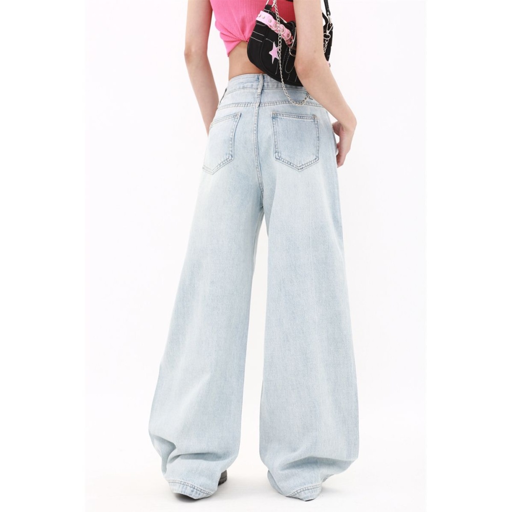 Mopping high waist pants wide leg rhinestone jeans