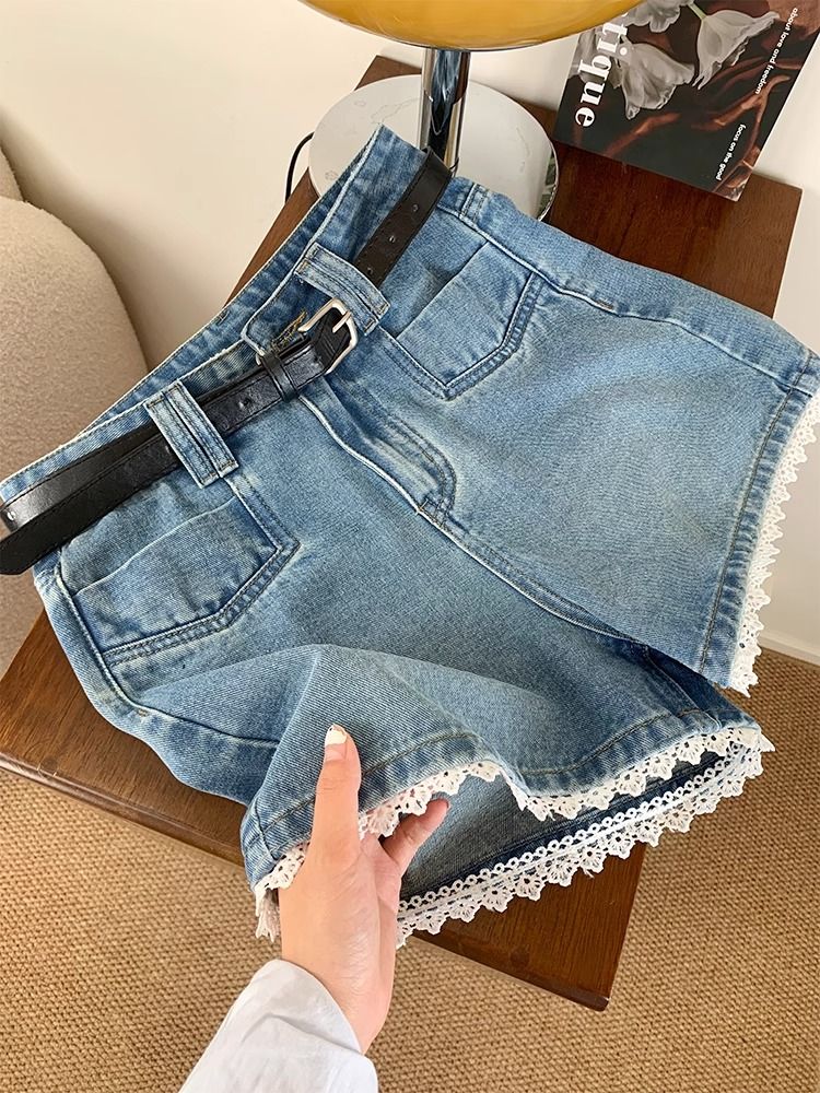 Lace short jeans wide leg pants for women
