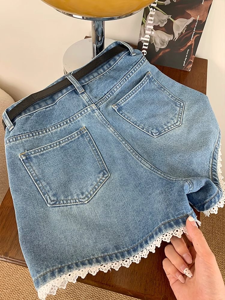 Lace short jeans wide leg pants for women