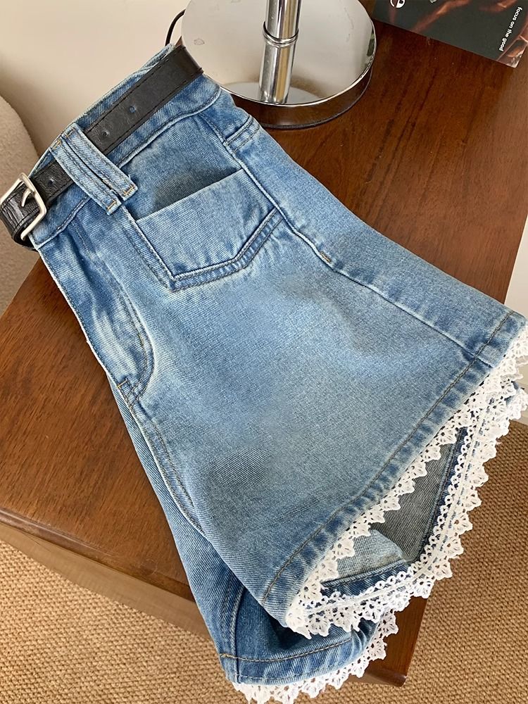 Lace short jeans wide leg pants for women