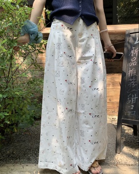 Wide leg loose straight long pants summer printing jeans