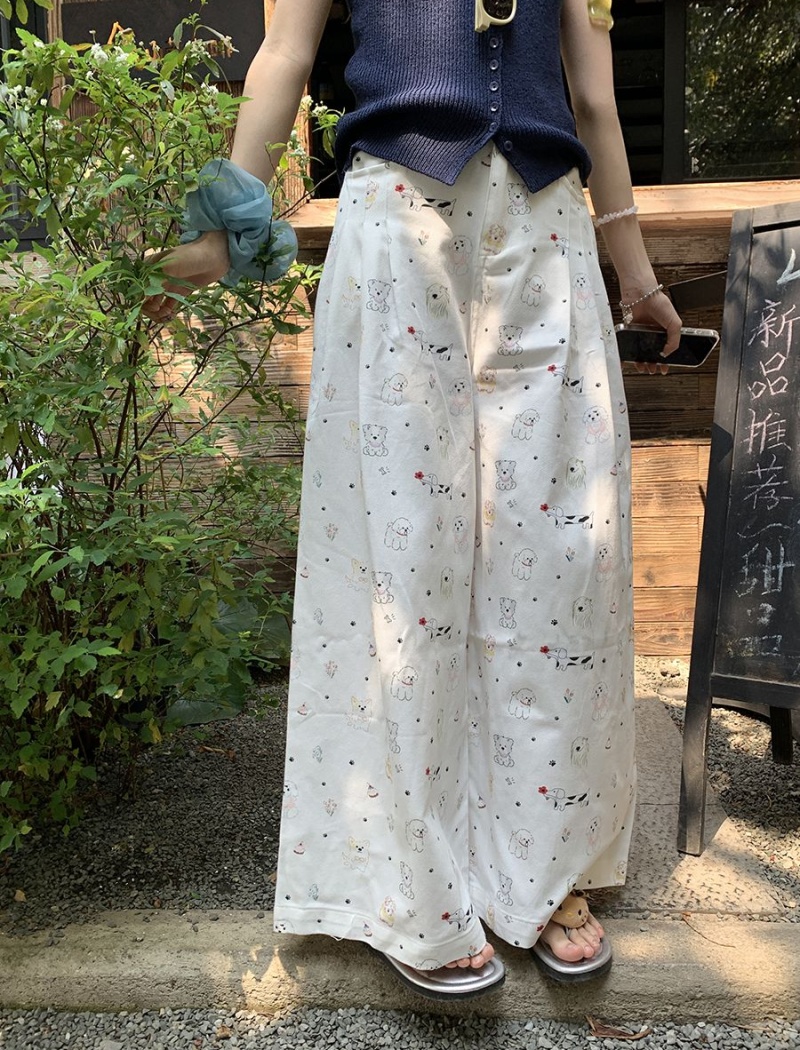 Wide leg loose straight long pants summer printing jeans