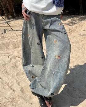 Lovely wide leg casual pants cartoon denim sweatpants for women