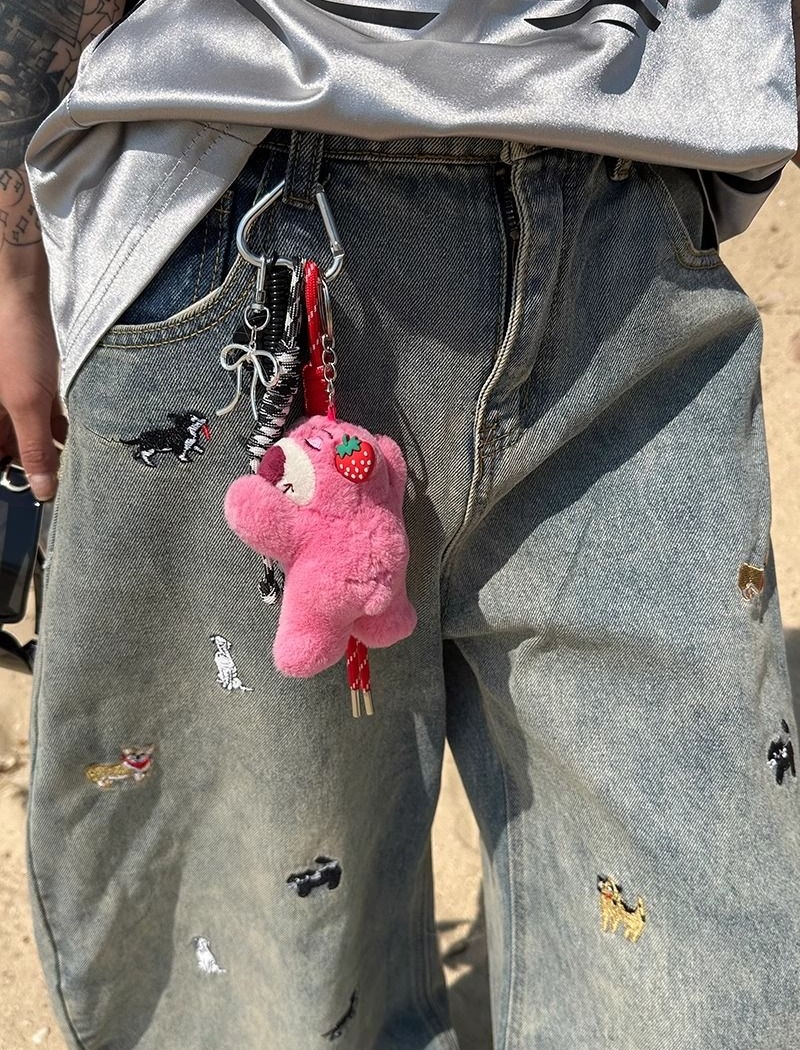 Lovely wide leg casual pants cartoon denim sweatpants for women