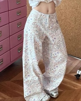 Cartoon straight wide leg pants printing mopping pants