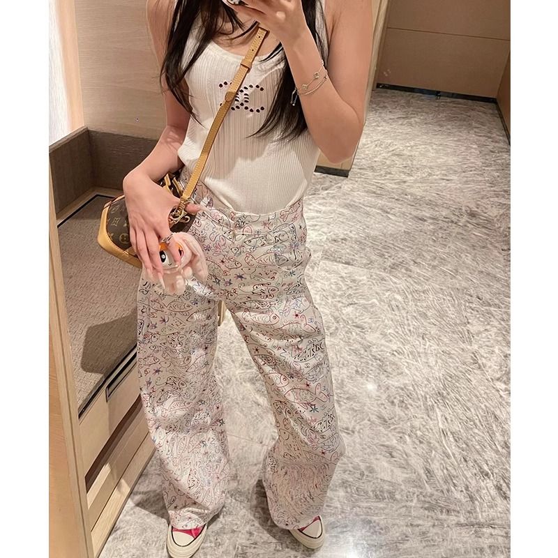 Cartoon straight wide leg pants printing mopping pants