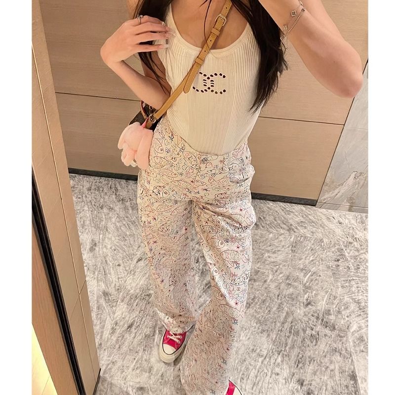 Cartoon straight wide leg pants printing mopping pants