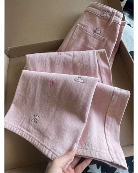 Straight pants embroidery slim wide leg jeans for women