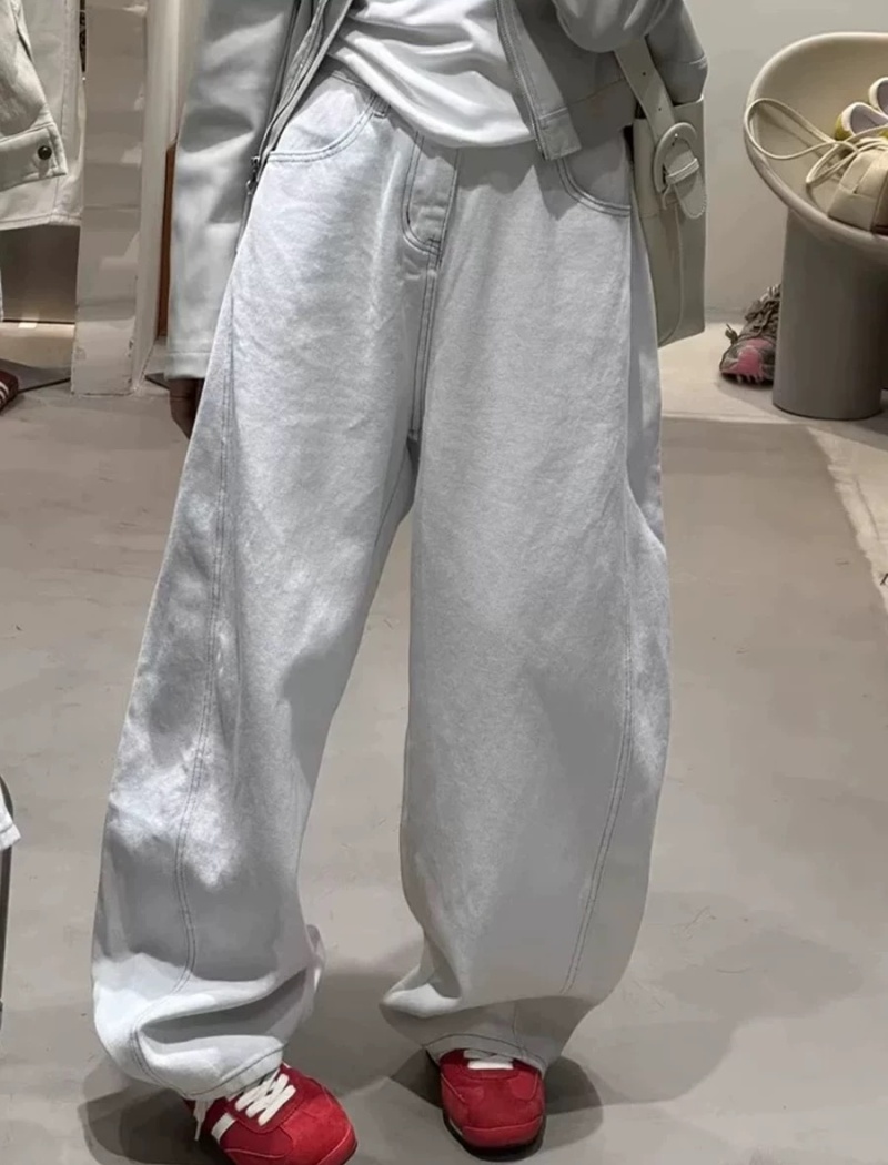 High waist white jeans slim wide leg pants for women