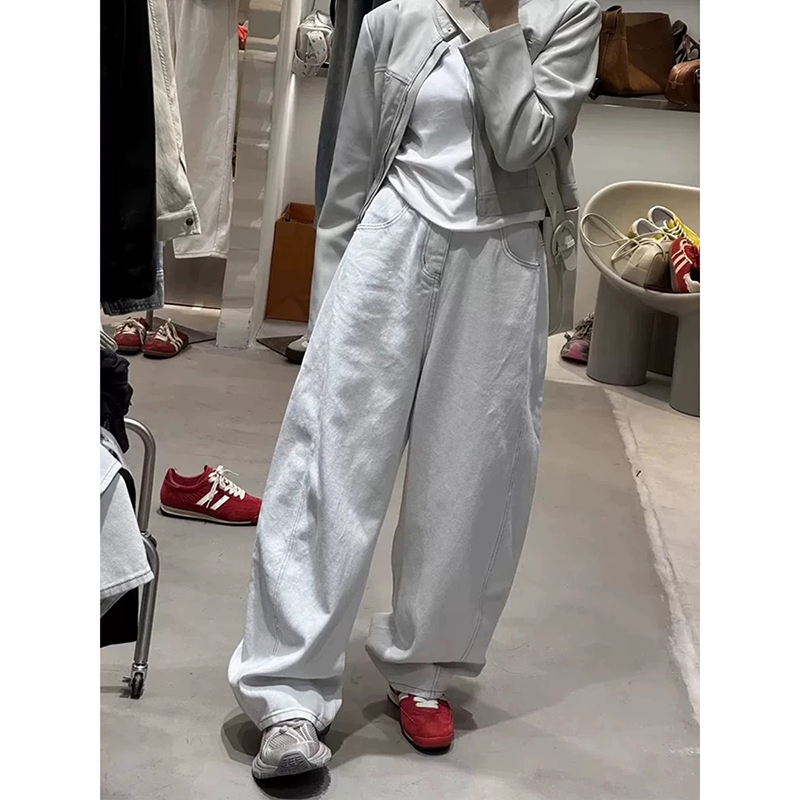 High waist white jeans slim wide leg pants for women