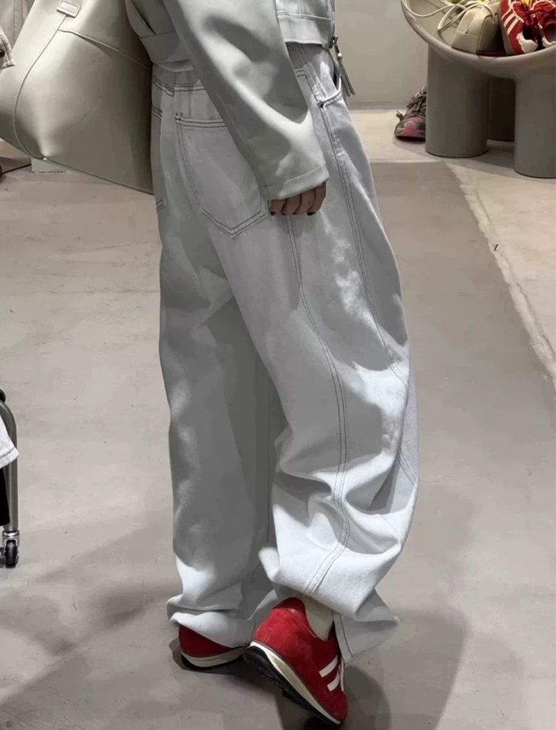High waist white jeans slim wide leg pants for women