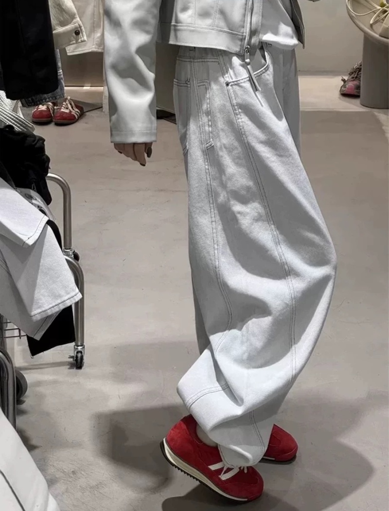 High waist white jeans slim wide leg pants for women