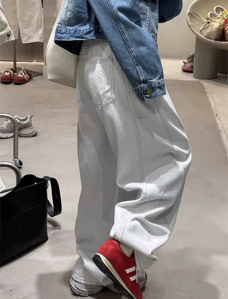 High waist white jeans slim wide leg pants for women