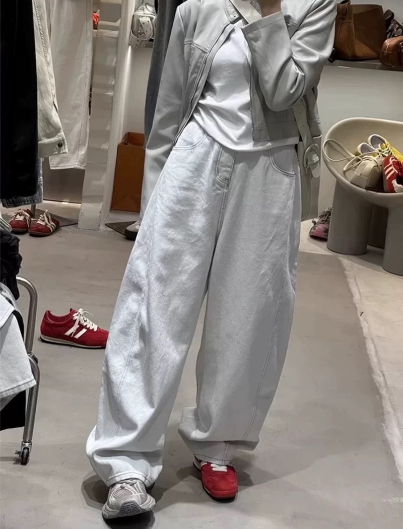 High waist white jeans slim wide leg pants for women