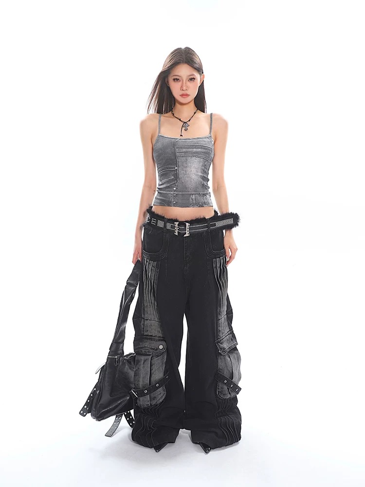 Crimp pocket work clothing summer jeans