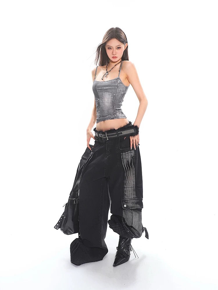 Crimp pocket work clothing summer jeans