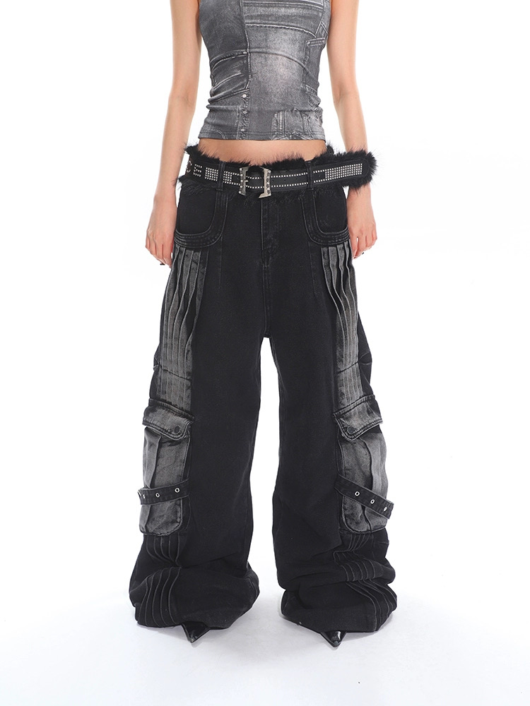 Crimp pocket work clothing summer jeans
