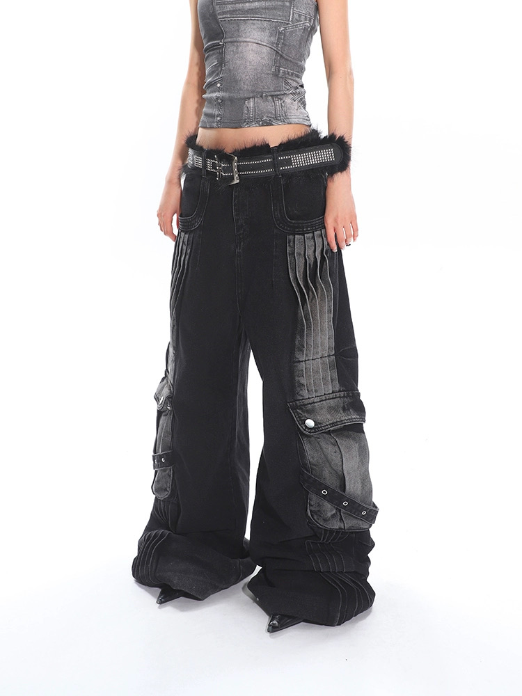 Crimp pocket work clothing summer jeans
