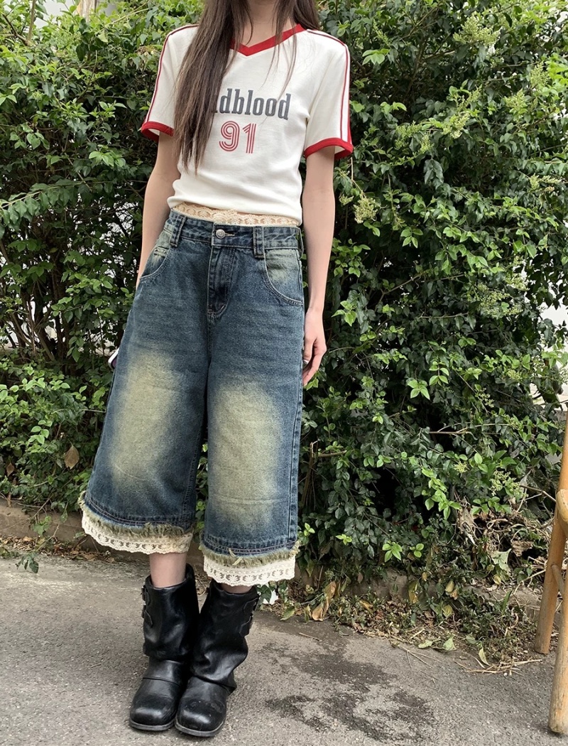 American style plaid cropped pants street shorts for women