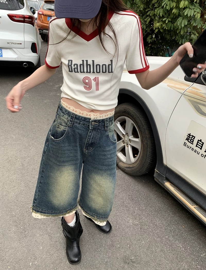 American style plaid cropped pants street shorts for women