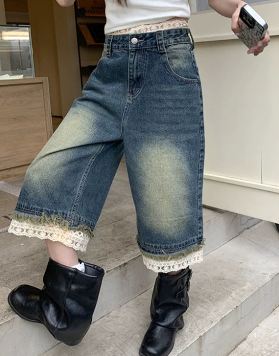American style plaid cropped pants street shorts for women