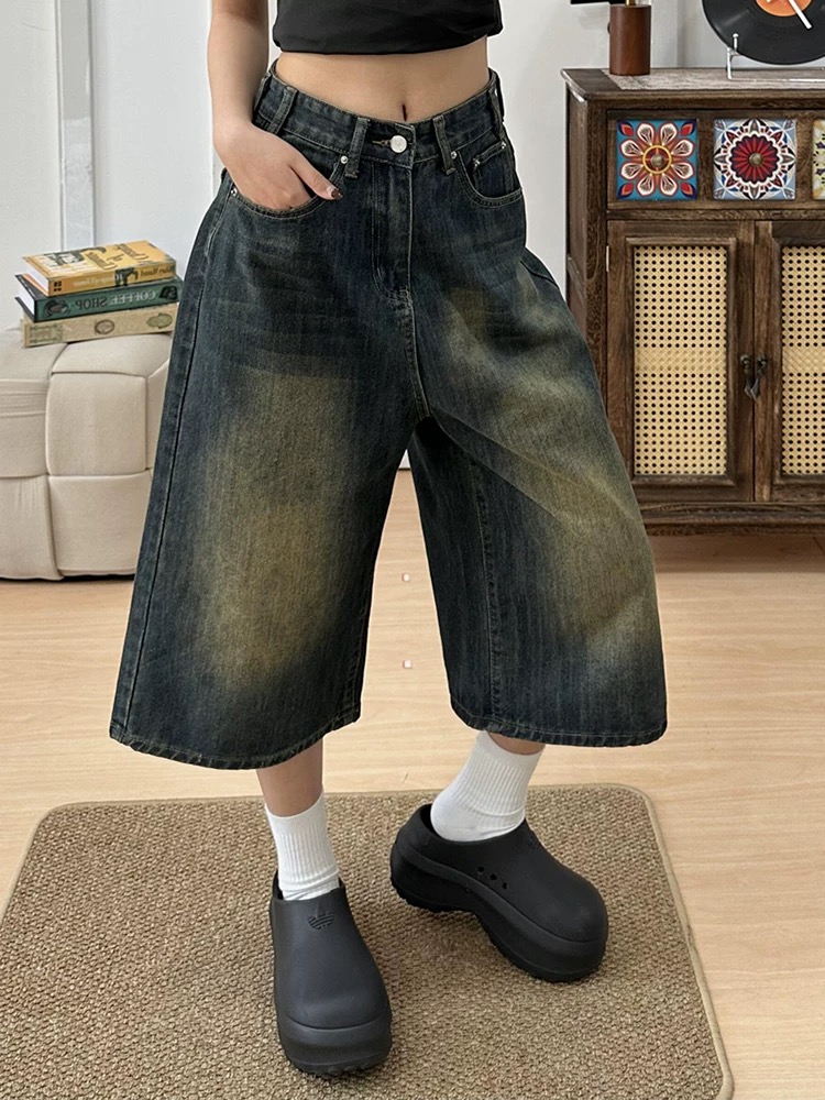 Slim straight five pants loose short jeans for women