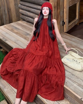 Red halter seaside sleeveless vacation loose dress