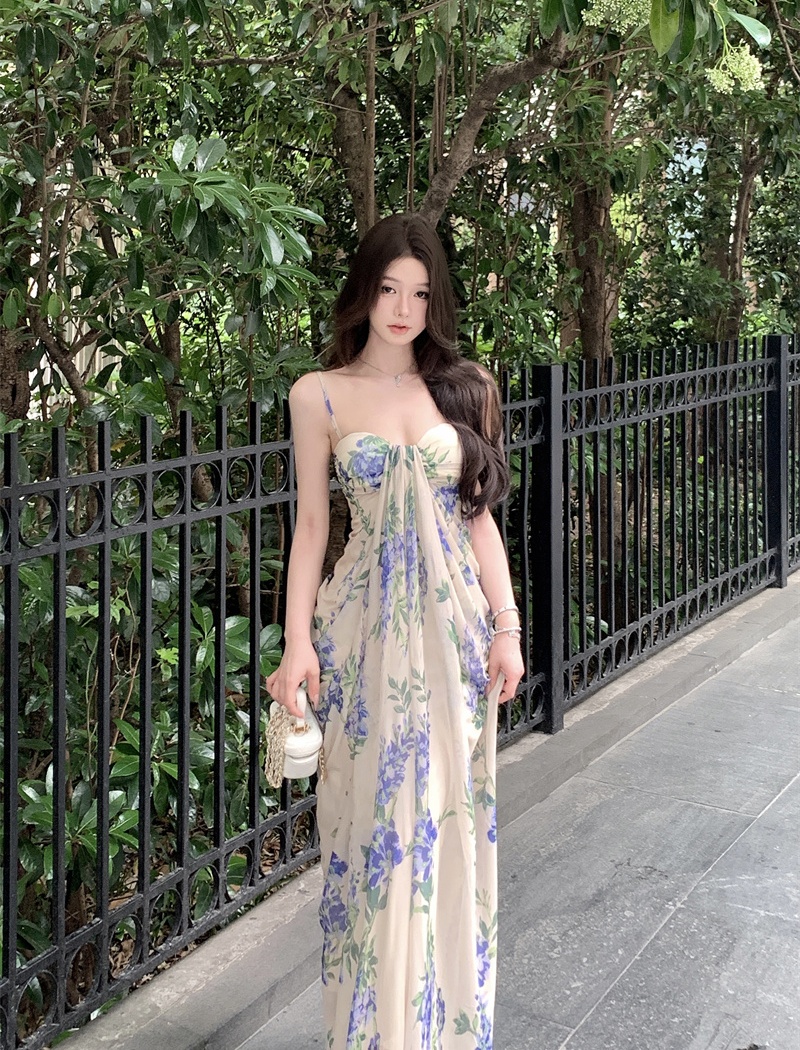 Summer sling dress temperament slim beach dress for women