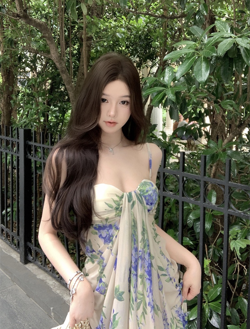 Summer sling dress temperament slim beach dress for women