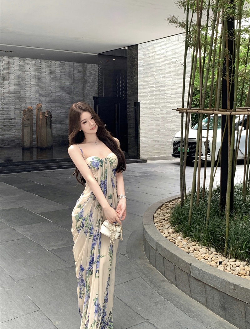 Summer sling dress temperament slim beach dress for women