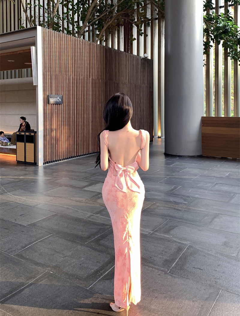 Pink sexy long dress vacation halter dress for women