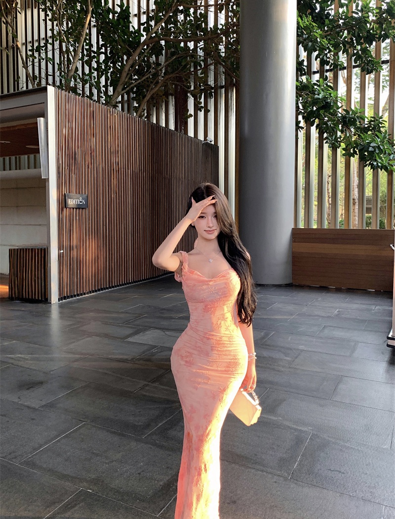 Pink sexy long dress vacation halter dress for women