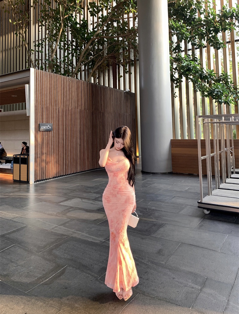 Pink sexy long dress vacation halter dress for women