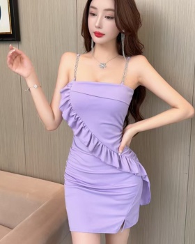 Sexy package hip tight splice tassels short sling dress